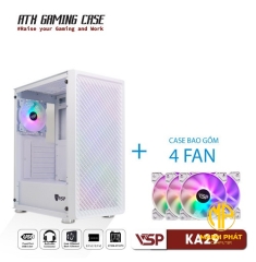 Vỏ Case VSP Gaming KA29 Trắng 4fans Led (ATX USB 3.0 | Có Sẵn 4Fan LED | Mặt trước lưới | Nắp hông kính)