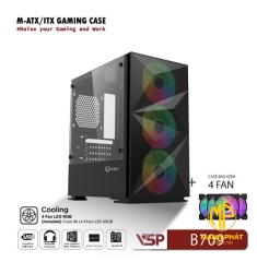 Vỏ Case VSP Gaming Mid Tower B709 Đen 4Fans Led (mATX USB 3.0 | Có Sẵn 3Fan LED | Mặt trước lưới | Nắp hông kính)