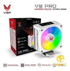 Tản Nhiệt Khí VSP V8 Pro White (LED Monitor ARGB 4 Pipes 1 Fan 240W)