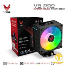 Tản Nhiệt Khí VSP V8 Pro Black (LED Monitor ARGB 4 Pipes 1 Fan 240W)