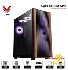 Case VSP E-ATX Gaming C19 Wooden Black (USB 3.0 | Chuyên Main Dual CPU | Mặt trước giả gỗ | Nắp hông kính)