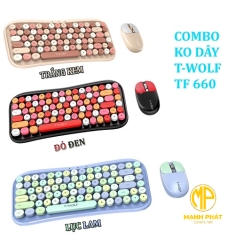 COMBO KHÔNG DÂY T-WOLF TF-660 Colorful | Bluetooth v5.0 + Wireless 2.4G, Nút tròn