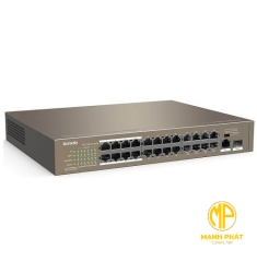 Bộ chuyển mạch gắn giá đỡ 24FE+2GE/1SFP với 24 cổng PoE TENDA TEF1126P-24-250W
