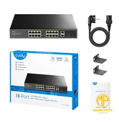 Switch CUDY FS1018PS1 16-Port 10/100M PoE+ Switch with 2 Gigabit Uplink and 1 SFP Port 200W
