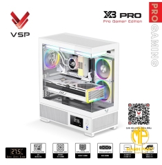Vỏ Case VSP X3 PRO White (ATX USB 3.0 | Màn hình hiển thị nhiệt độ | 2 kính cường lực (Chưa fan))