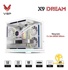 Vỏ Case VSP X9 Dream White (mATX USB 3.0 | Case bể cá | có sẵn 3 fan ARGB | Dãi LED RGB strip ở đáy)