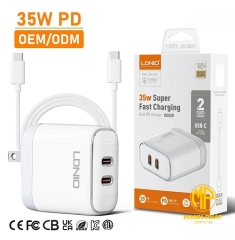 Cốc Sạc 1Type-C + Dây Lightning-Type-C (35w) LDNIO A2528C (1m)