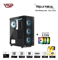 Vỏ Case Máy Tính VSP Gaming V3 Đen (ATX USB 3.0 | Có Sẵn 3Fan LED | Mặt trước lưới | Nắp hông kính)