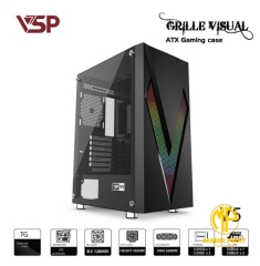 Vỏ Case máy tính VSP V5 Đen (ATX USB 3.0 | Có LED RGB | Nắp hông kính)