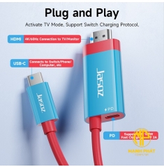 Cáp chuyển Type-C sang HDMI 4K/30Hz JASOZ H116 (2m) T-H119 T-H120 hỗ trợ máy chiếu (Xanh và đỏ)