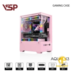 Vỏ Case VSP Aqual X3 Hồng (mATX USB 3.0 | Case 2 kính cường lực (Chưa fan))