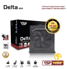 Bộ nguồn VSP Delta P450W (450W AC 200-240V/ 5A| 1*8Pin| 1* PCIe 8Pin| 4*Sata| 2*Molex| OVP, SCP, UVP)