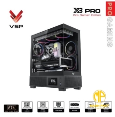 Vỏ case VSP X3 Pro monitor (ATX USB 3.0 | Màn hình hiển thị nhiệt độ | 2 kính cường lực (Chưa fan))