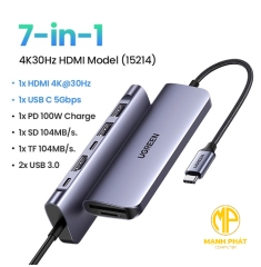 BỘ CHUYỂN ĐỔI USB-C SANG 2*USB 3.0+USB-C+HDMI+SD+PD MÀU XÁM UGREEN 15214
