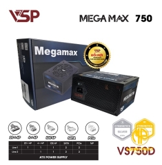 Bộ nguồn ATX VSP MEGAMAX VS750D 750W (Max 850W| AC 180-240V/ 5A| 89%| A.PFC| DC to DC |2*8Pin| 2* PCIe 8Pin| 4*Sata| 2*Molex| OCP, OPP, SCP, OVP)