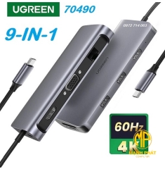 Bộ chuyển đổi đa năng 70490 UGREEN Mới Nhất USB C SANG HDMI 4K60Hz 9in1: HDMI + VGA + RJ45 + SD / TF + USB3.0x3 + PD 