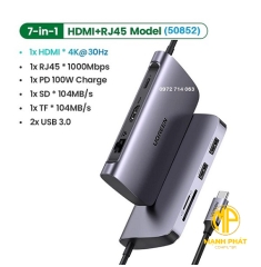 Bộ chuyển đổi Ugreen 50852 USB Type-C to HDMI,Lan,USB,SD