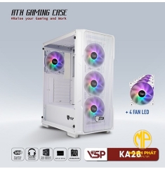 Vỏ Case VSP Gaming KA28 Trắng 4fans Led (ATX USB 3.0 | Có Sẵn 4Fan LED | Mặt trước lưới | Nắp hông kính)