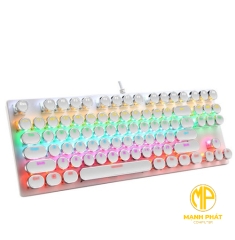 Keyboard T-Wolf T12 Phím cơ Punk mạ bạc Led USB White/Black ( 87 phím tròn ,Blue Swich )