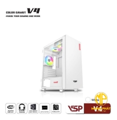 Vỏ Case máy tính VSP V4 Trắng (mATX USB 3.0 | Nắp hông kính)