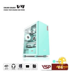 Vỏ Case máy tính VSP V4 Xanh (mATX USB 3.0 | Nắp hông kính)
