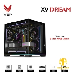Vỏ Case VSP X9 Dream Black (mATX USB 3.0 | Case bể cá | có sẵn 3 fan ARGB | Dãi LED RGB strip ở đáy)