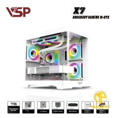 Vỏ Case VSP Aquanaut Pro Gaming M-ATX X7 Trắng (mATX USB 3.0 | Mặt trước mica cong | Nắp hông kính (Chưa fan))