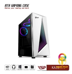 Vỏ Case Máy Tính VSP Gaming KA33 Trắng (ATX USB 3.0 | Có LED RGB | Nắp hông kính)