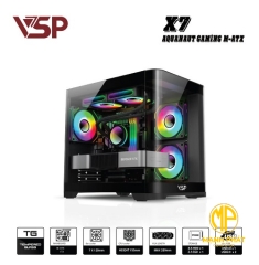Vỏ Case VSP Aquanaut Pro Gaming M-ATX X7 Đen (mATX USB 3.0 | Mặt trước mica cong | Nắp hông kính (Chưa fan))