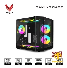 Vỏ Case VSP X8 Đen (mATX USB 3.0 | Case bể cá góc xéo | 3 kính cường lực (Chưa fan))