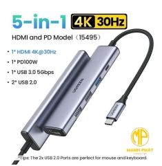 Bộ chuyển đổi USB Type C 5 trong 1 ra HDMI 4K@30Hz, USB 2.0, USB 3.0, Sạc PD 100W (CM478) Ugreen 15495