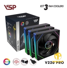 Fan Case VSP V220 Pro (Bộ 3 quạt 120mm + Hub | Đen) ARGB SYNC