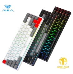 Key Aula Bluethooch F3068 PBT Mini  (USB ) Trắng Xám Led  Blue Switch