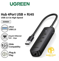 Bộ chia USB A 2.0 ra 3 cổng USB 2.0+LAN 100Mbps hỗ trợ nguồn USB Type C (CM416) Ugreen 20984