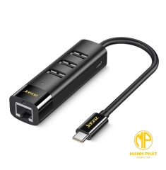 Cáp Chuyển USB-C Sang LAN Jasoz T-F115 Đen/Trắng Tốc Độ 100Mbps Kèm 3 Cổng USB 2.0 