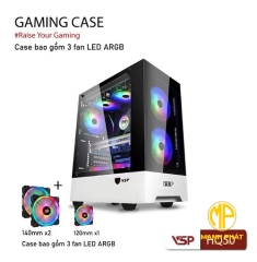 Vỏ Case Gaming VSP HQ50 Trắng (ATX USB 3.0 | Có Sẵn 2Fan 14cm + 1Fan 12cm | Hai mặt kính)