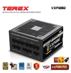 Bộ nguồn VSP TEREX VXP850TGD JPN 850W (80Plus Gold| AC 100~240V/ 12/6A| A.PFC| DC to DC | 2*8Pin| ATX3.0/ PCI-E5.0 | Full Modular)