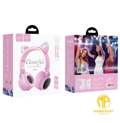Headphone Bluetooth Tai Mèo V5.0 Hoco W27 Có Mic - Màu Hồng