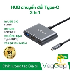 Bộ chuyển đổi Typec 3 trong 1 Veggieg V-TC03 (BC V-TC03)