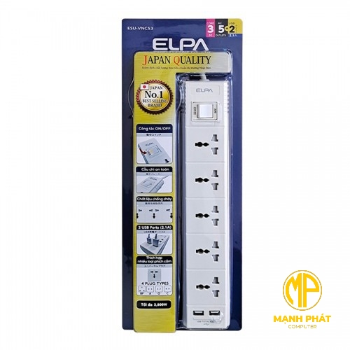 Ổ Cắm Điện ELPA ESU-VNC53 An Toàn Điện Số 1 Nhật Bản
