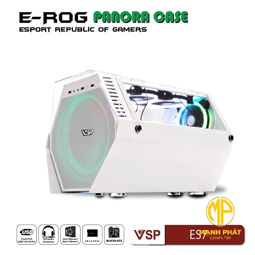 Vỏ Case VSP Esport Gaming ES7 Trắng (mATX USB 3.0 | Có Sẵn 1Fan 20cm + 1Fan 12cm LED RGB)