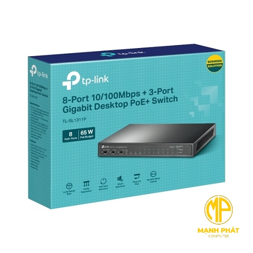 TP Link 8-Port 10/100Mbps + 3-Port Gigabit Desktop Switch with 8-Port PoE+ TP Link TL-SL1311P
