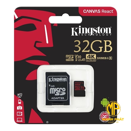 Thẻ nhớ 32GB Kingston Canvas React 100R/45W U3 MicroSD SDCR/32GB