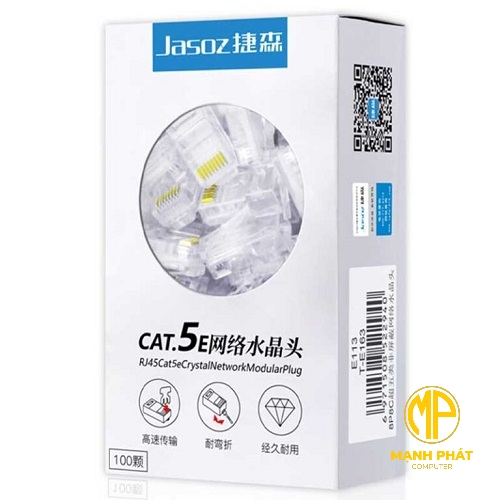 Hạt Mạng RJ45 CAT5e Jasoz T-E163 Hộp 100C Chân Đồng Mạ Vàng 1U