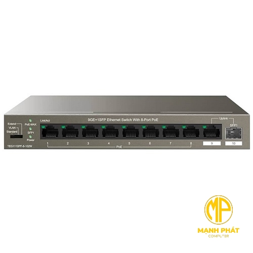 Bộ chuyển mạch Ethernet PoE 9GE+1SFP TENDA TEG1110PF-8-102W