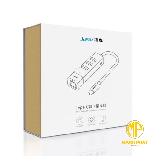 Bộ Chuyển USB To Lan Jasoz T-F116 (20cm) 100Mbps Kèm 3 Cổng USB 2.0