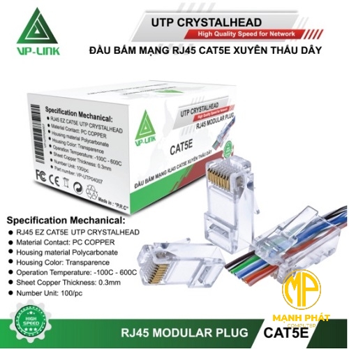 Đầu Mạng RJ45 VP-Link CAT5E Xuyên Thấu (100pcs)