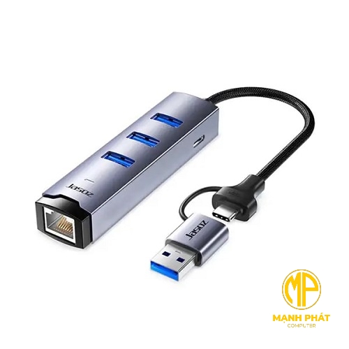 Bộ Chuyển USB Sang LAN 1Gbps Jasoz T-F136 (Dual USB 3.0 + USB-C) Kèm 3 Cổng USB 3.0 Vỏ Nhôm Cao Cấp Chuẩn Gigabit 1000Mbps