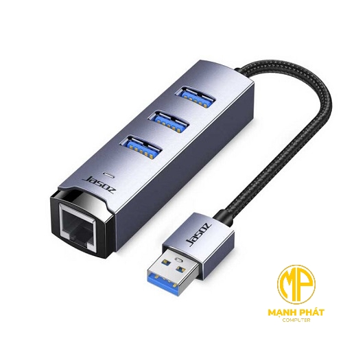 Bộ Chuyển USB Sang LAN 1Gbps Jasoz T-F136 (Dual USB 3.0 + USB-C) Kèm 3 Cổng USB 3.0 Vỏ Nhôm Cao Cấp Chuẩn Gigabit 1000Mbps