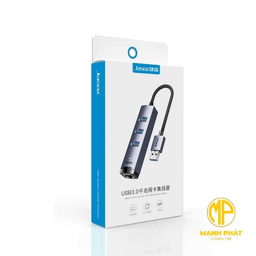 Bộ Chuyển USB Sang LAN 1Gbps Jasoz T-F136 (Dual USB 3.0 + USB-C) Kèm 3 Cổng USB 3.0 Vỏ Nhôm Cao Cấp Chuẩn Gigabit 1000Mbps